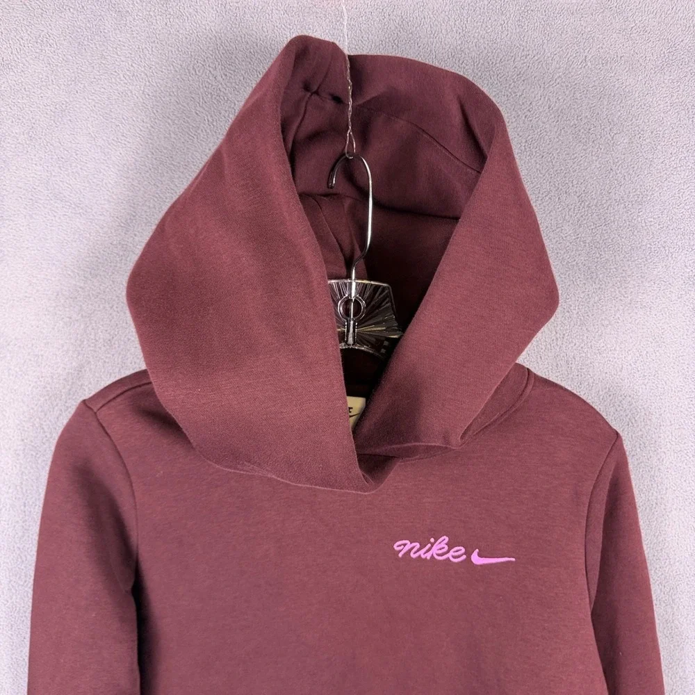 Nike Womens Cropped Hoodie Medium Burgundy Long Sleeve Swoosh IM7494-652‎